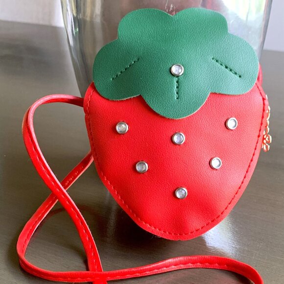 Kid's Children's Red Strawberry Purse Handbag Crossbody Bag Rhinestone Accents - Picture 1 of 4